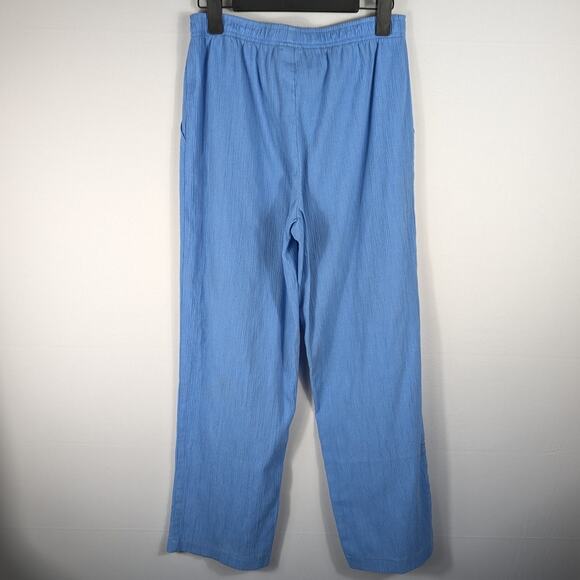 Nikki 8P Blue Embroidered Top & Pants Set Women 2-Piece Crinkle Cotton Blend - Picture 4 of 6